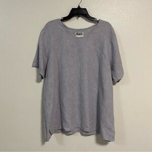 Flax 100% Linen Pull over shirt Tunic Gray Blue Size Large